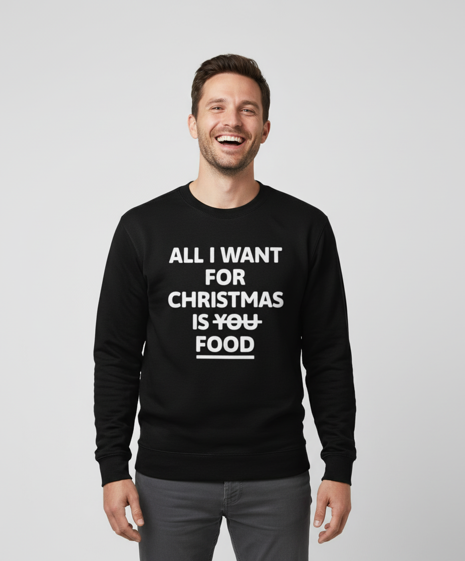 all-i-want-for-christmas-is-food-sweater-zwart All I Want For Christmas Is Food | Sweater – Zwart - Image 1