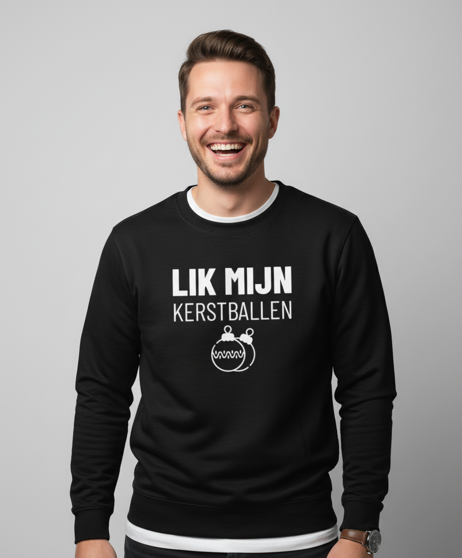 lik-mijn-kerstballen-sweater-zwart Lik Mijn Kerstballen | Sweater - Zwart - Image 1