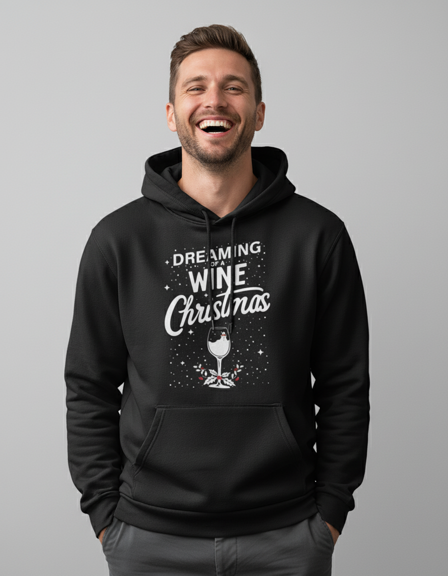 wine-christmas-hoodie-zwart A Wine Christmas | Hoodie - Zwart - Image 1